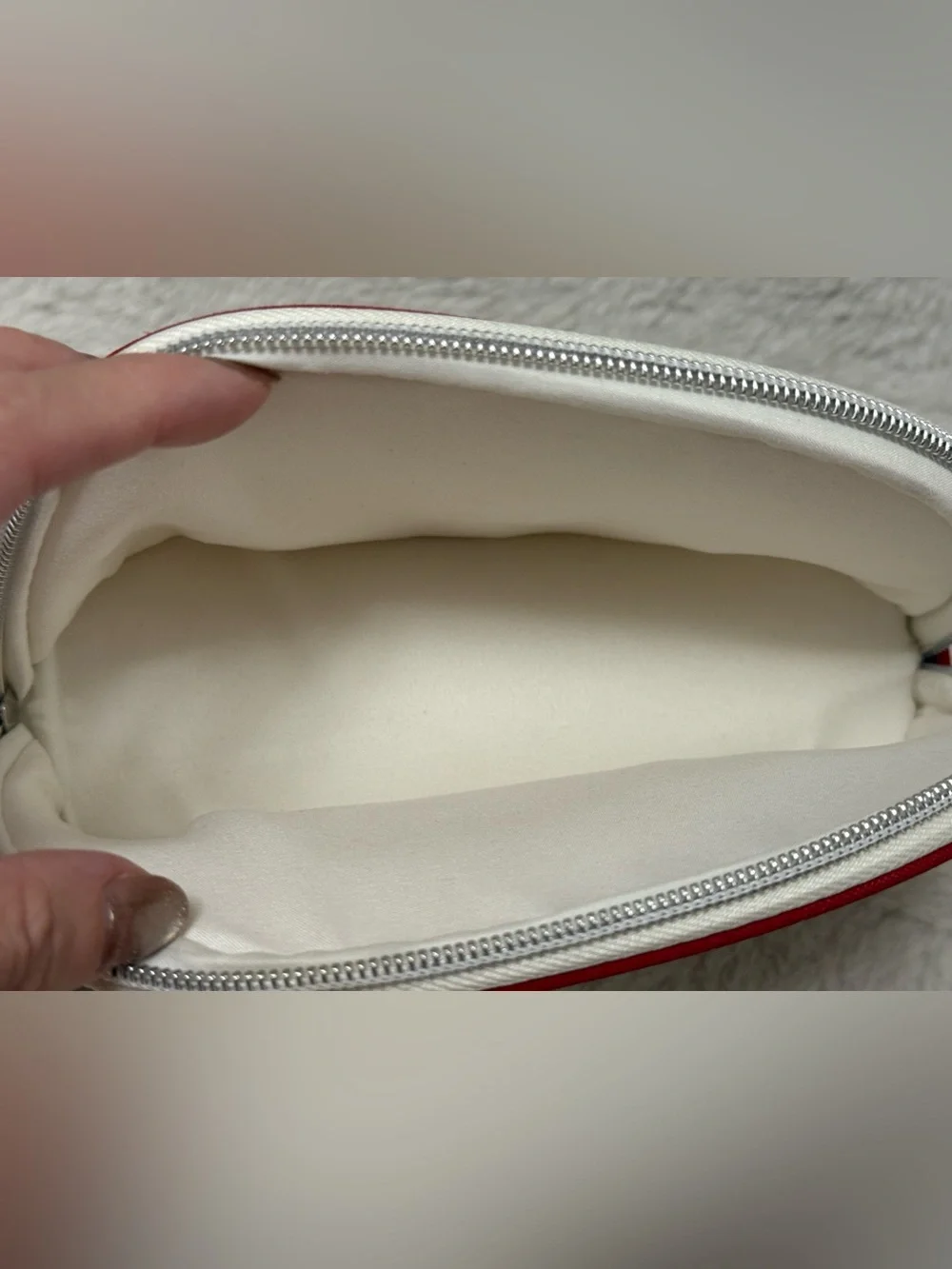 a new day Cream Cosmetic Pouch with Red Trim